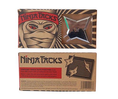 忍者ご用達!?手裏剣プッシュピン(画鋲)「NINJA TACKS」パッケージ