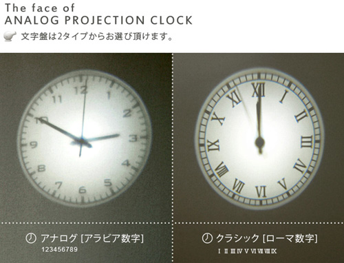 プロジェクター型時計「Projection Clock」の文字盤は2種類